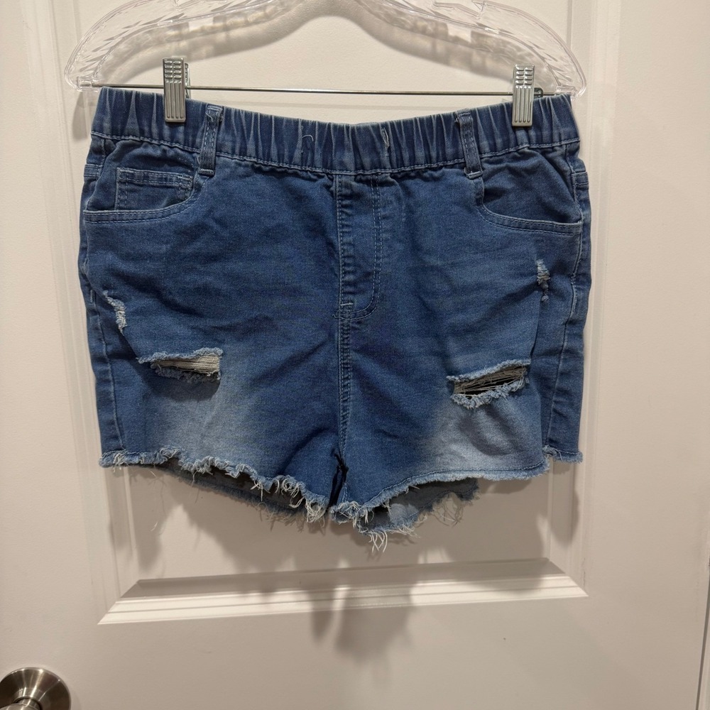 Unbranded Womens‎ Denim Shorts Distressed Elastic Waist Blue XL